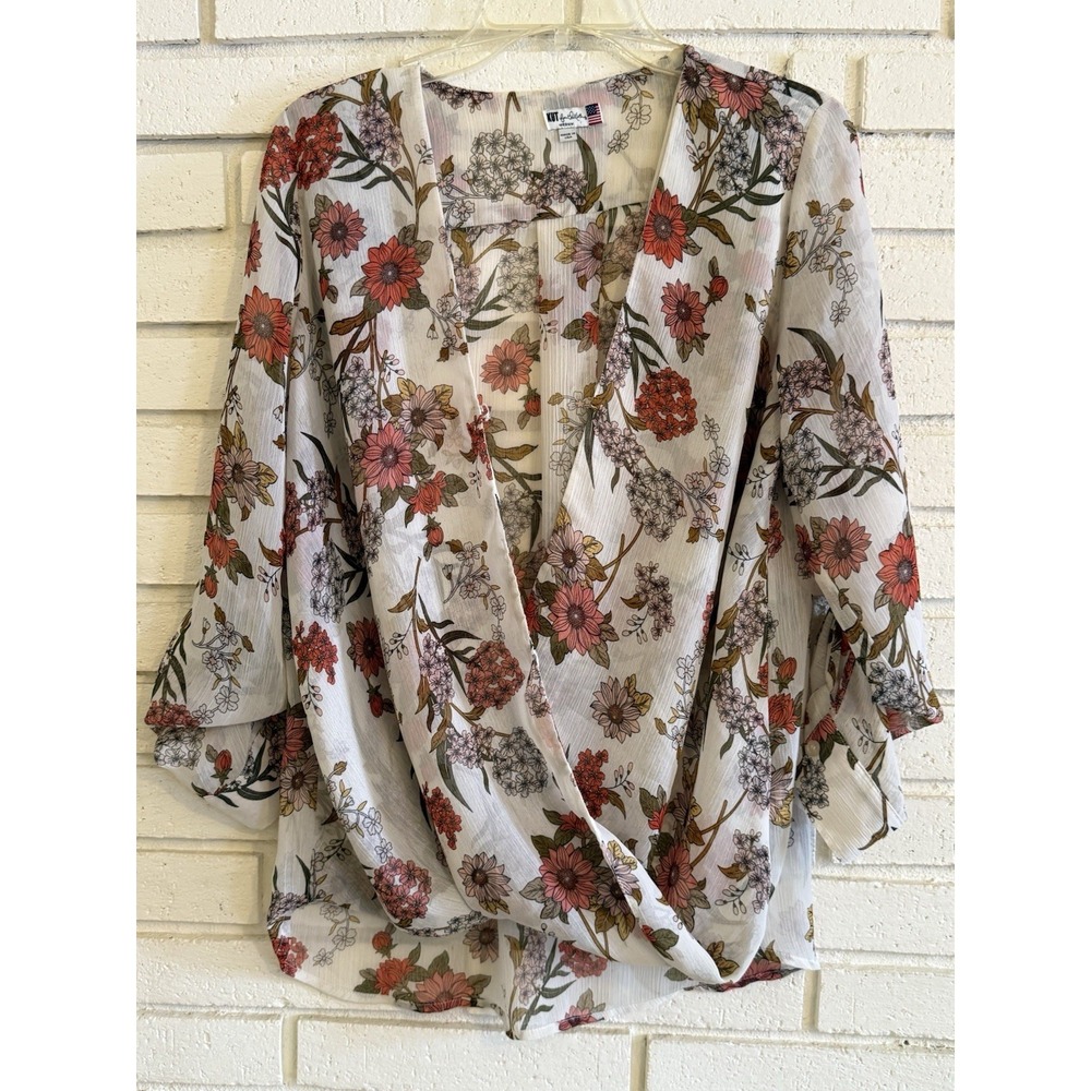 Kut from the Kloth Sheer Floral Wrap Long Sleeve Top Size Medium